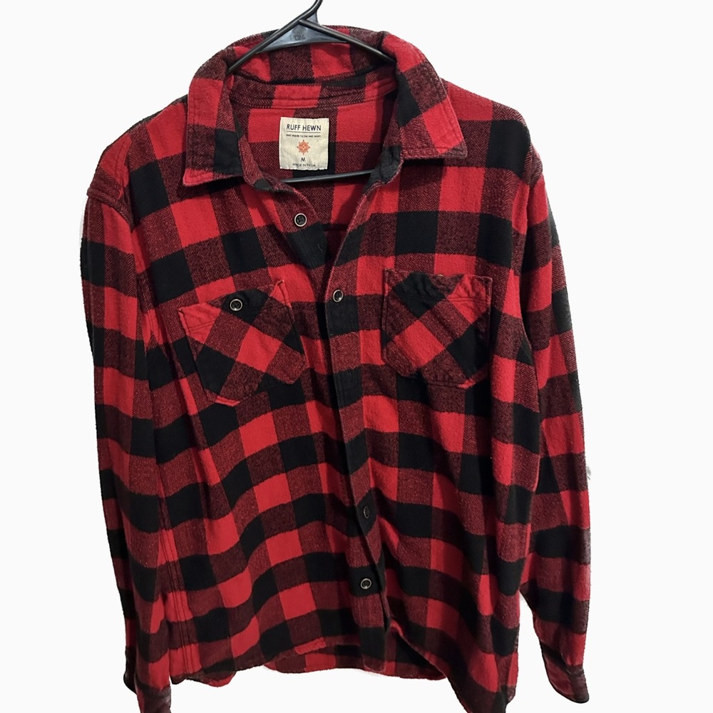 Plaid Red/ Black Cardigan Jacket Outer Shirt Size M
